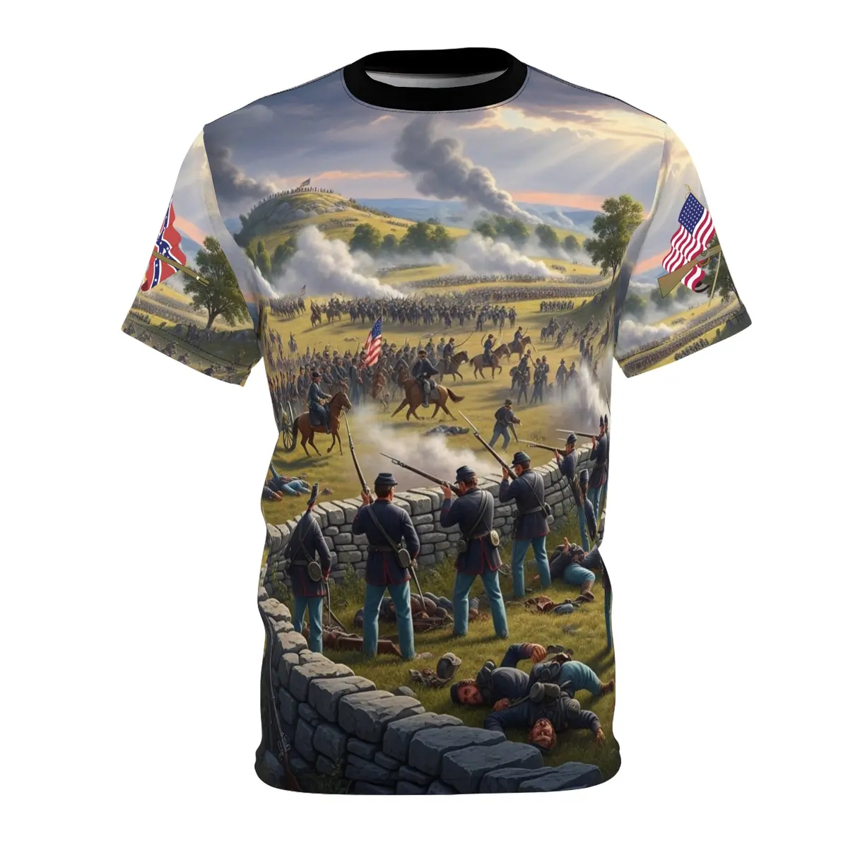 Aop Unisex Tee - Battle Of Gettysburg With Crossed Flag And Musket 1