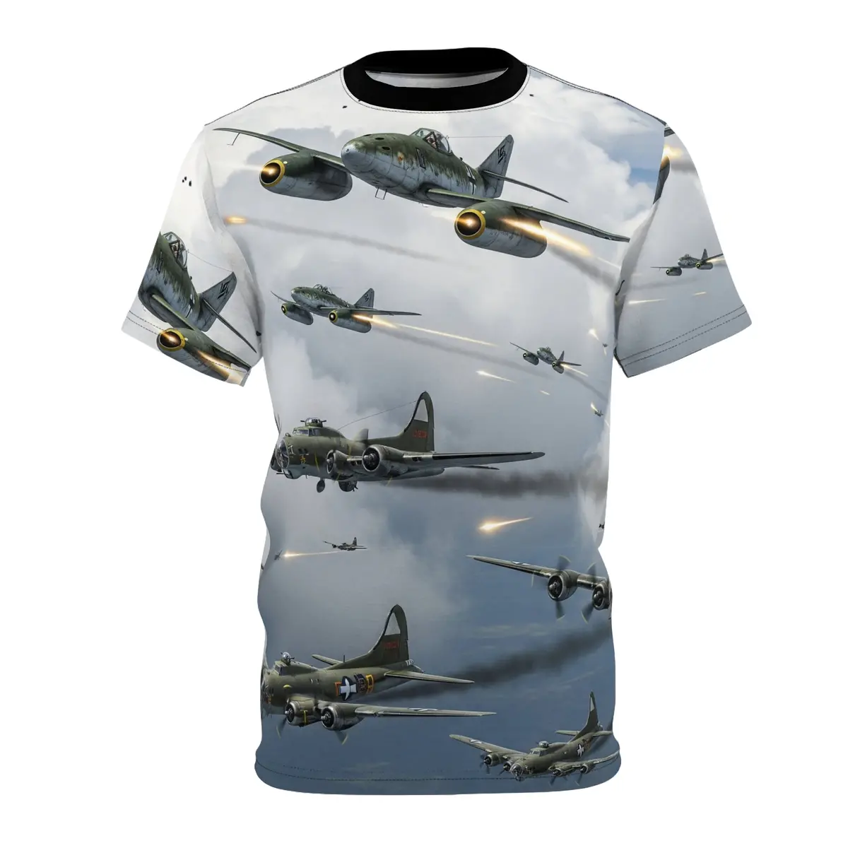 Aop Unisex Tee - German Jet Fighters - Messerschmitt Me 262 - Attacking Us Bomber Formations - Combat Box 1