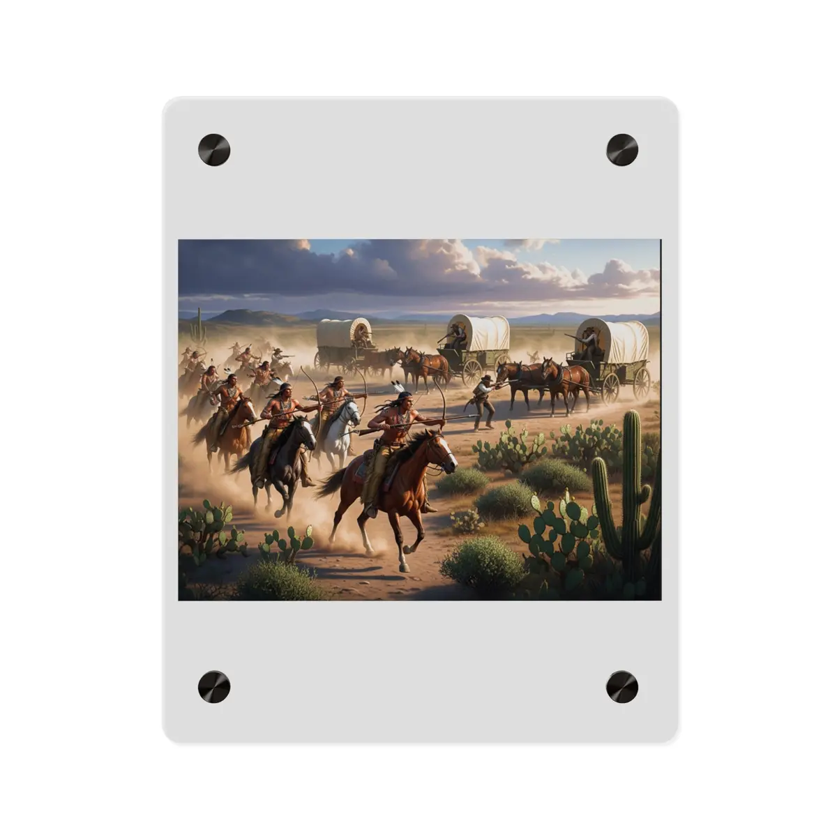 Acrylic Wall Art Panel - Apache Indians Attacking A Wagon Train 6