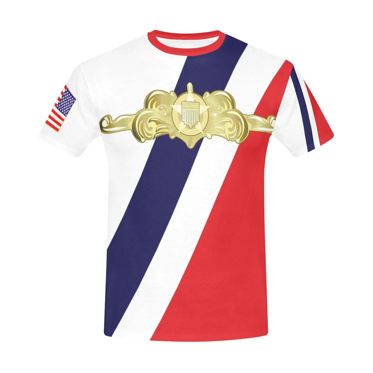 Men's All Over Print Crew Neck T-Shirt - Tribute Tee - Uscg - Cutterman Badge - Officer - Gold Wo Txt 1