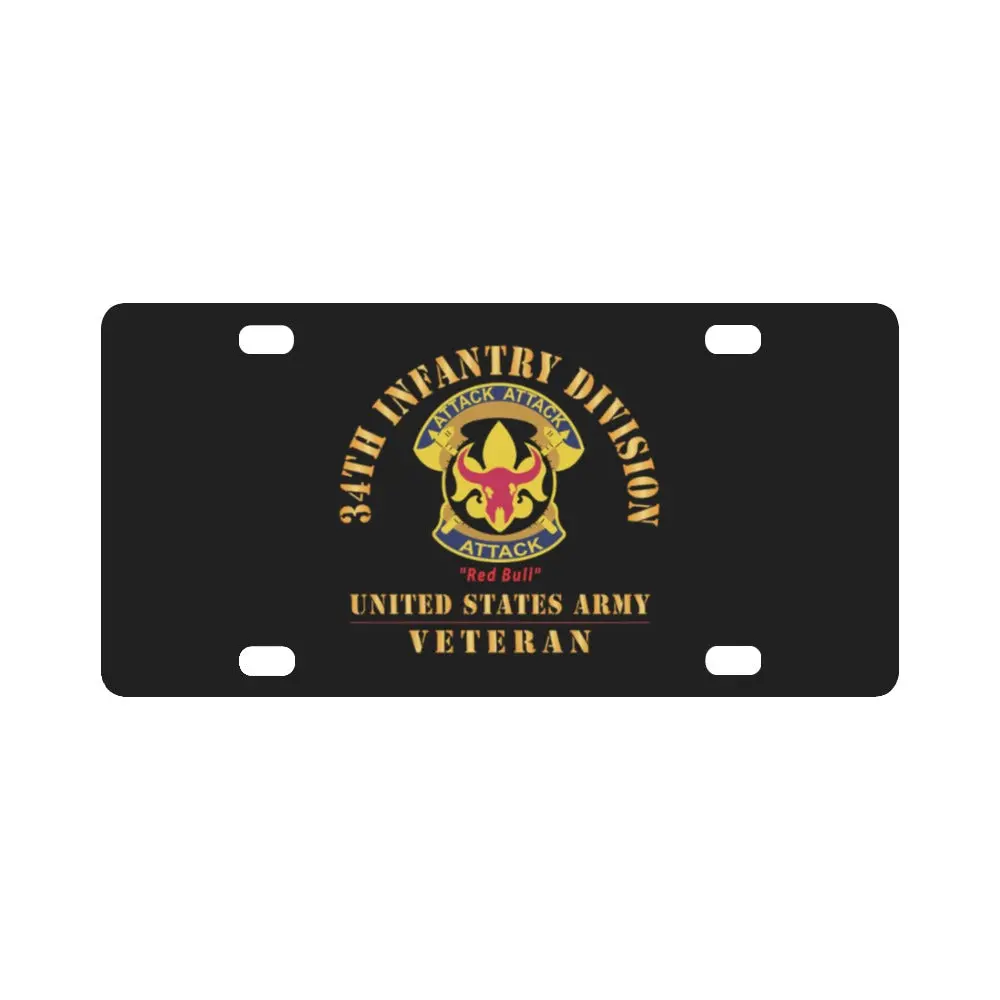 Army - Dui - 34Th Infantry Division - Red Bull - Us Army Veteran X 300 Classic License Plate 1