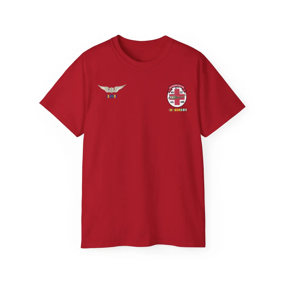 Unisex Ultra Cotton Tee - 57Th Medical Detachment "Original Dustoff" With Aviator Wings, Air Medal W Number 33 And Vietnam Service - T-Shirts - Classic 6
