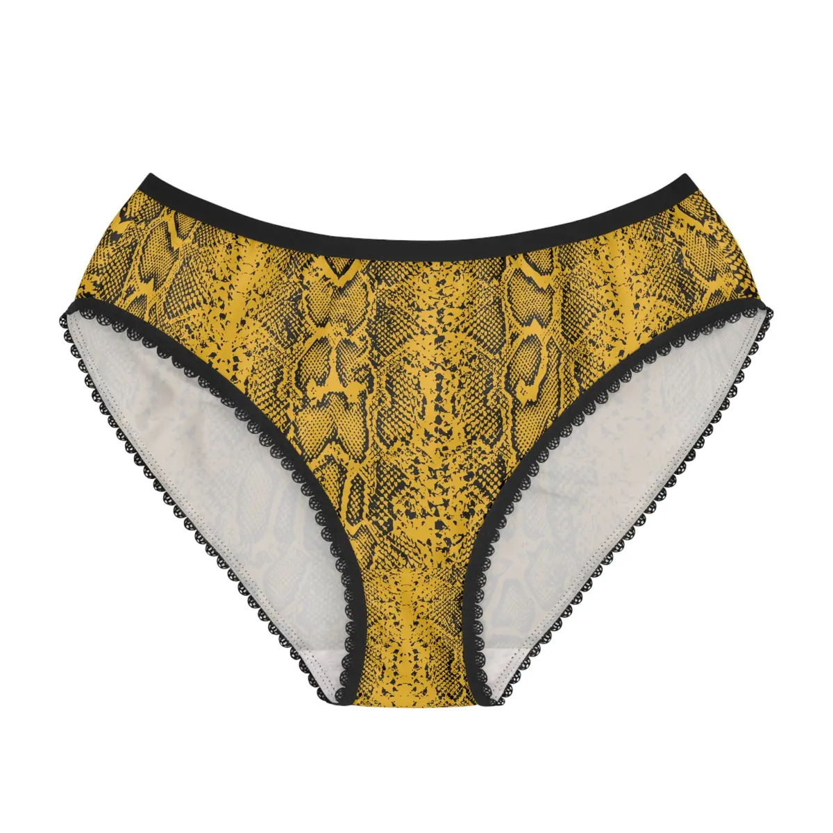 Stylish Women's Briefs With Snake Print, Trendy Underwear, High Waist Briefs, Comfortable Lingerie - Black And White Snake Skin - Yellow 1