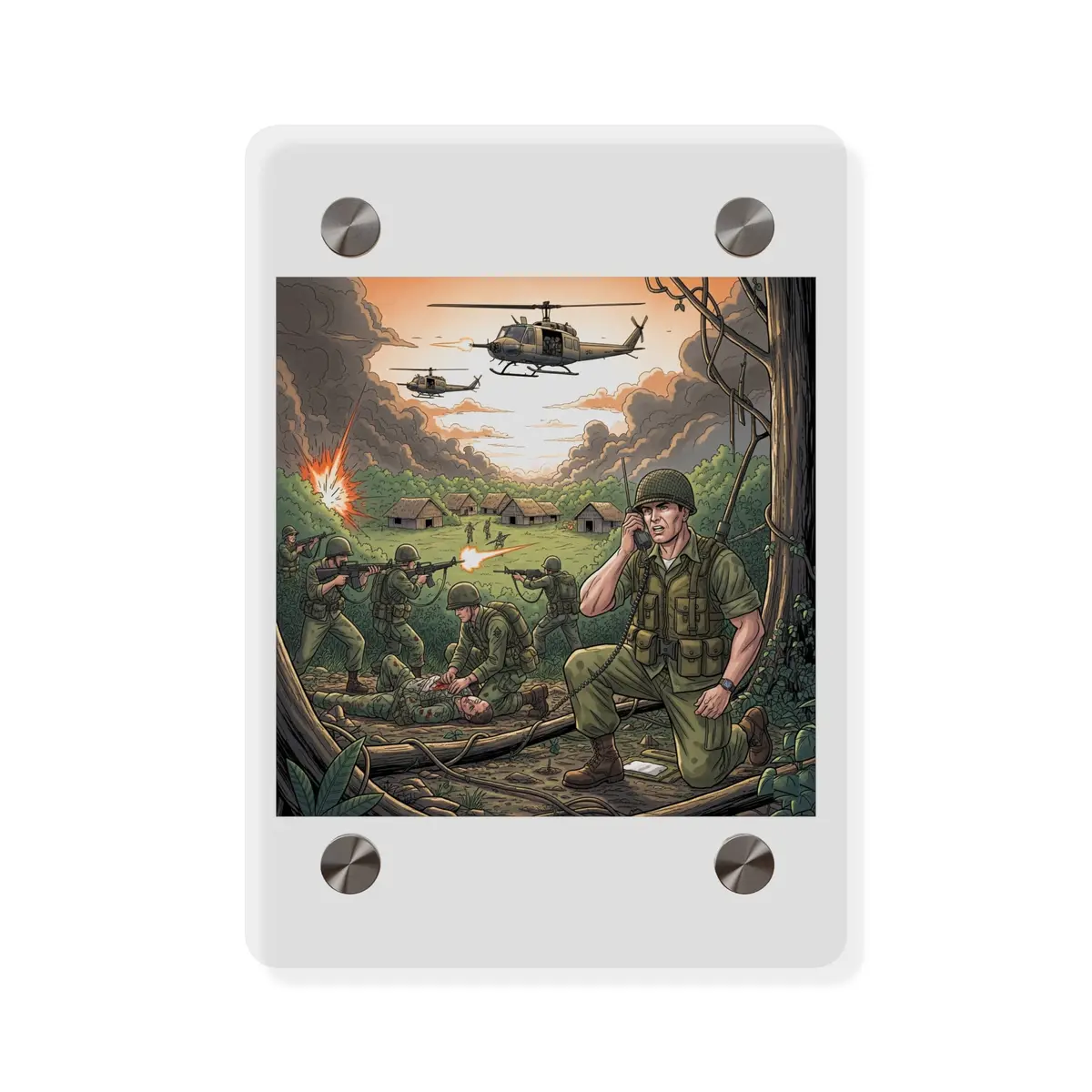 Acrylic Wall Art Panel - Vietnam Patrol Fire Fight Requesting Medevac 5