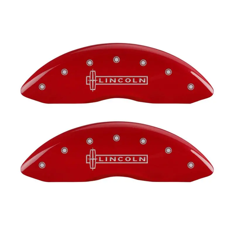Mgp Engraved Caliper Covers – Front & Rear Lincoln Branding, Red Finish On Silver 1