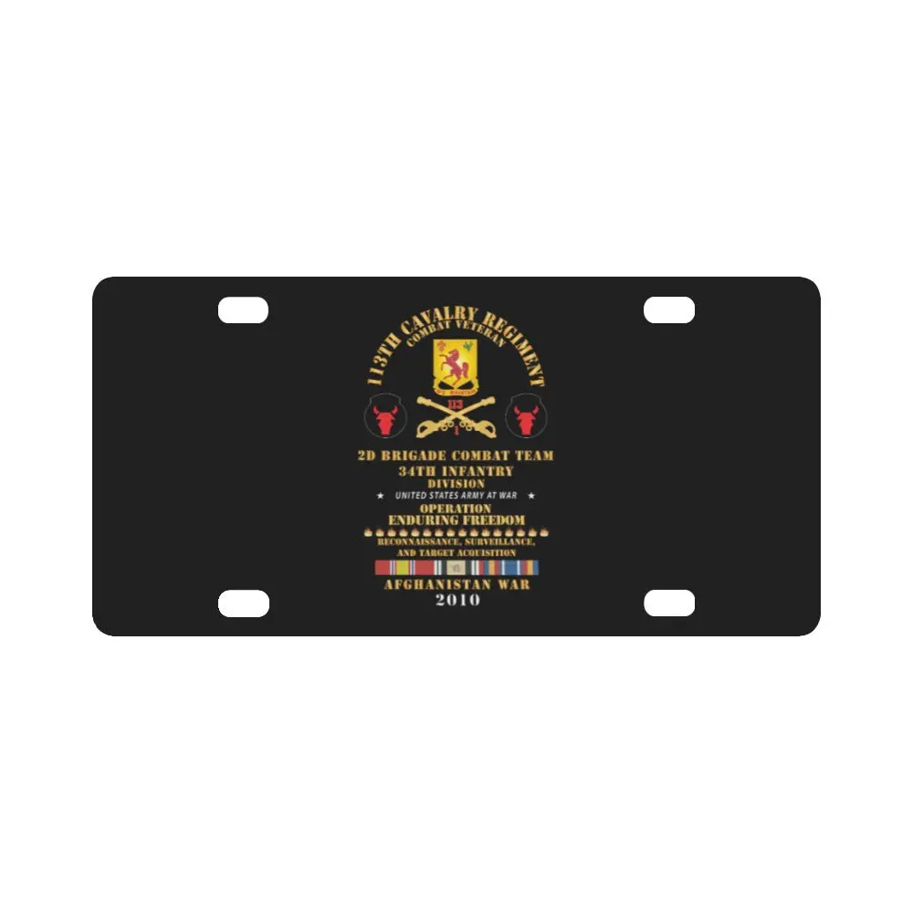 Army - 1St Bn, 113Th Cavalry Regiment, 2Nd Bct, 34Th Id - Enduring Freedom Combat Veteran X 300 Classic License Plate 1