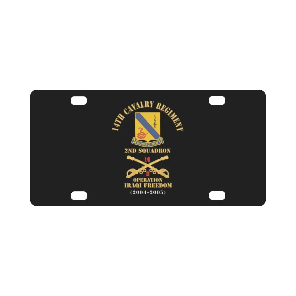 Army - 14Th Cavalry Regiment W Cav Br - 2Nd Squadron - Operation Iraqi Freedom - 2007-2009 - Red Txt Classic License Plate 1