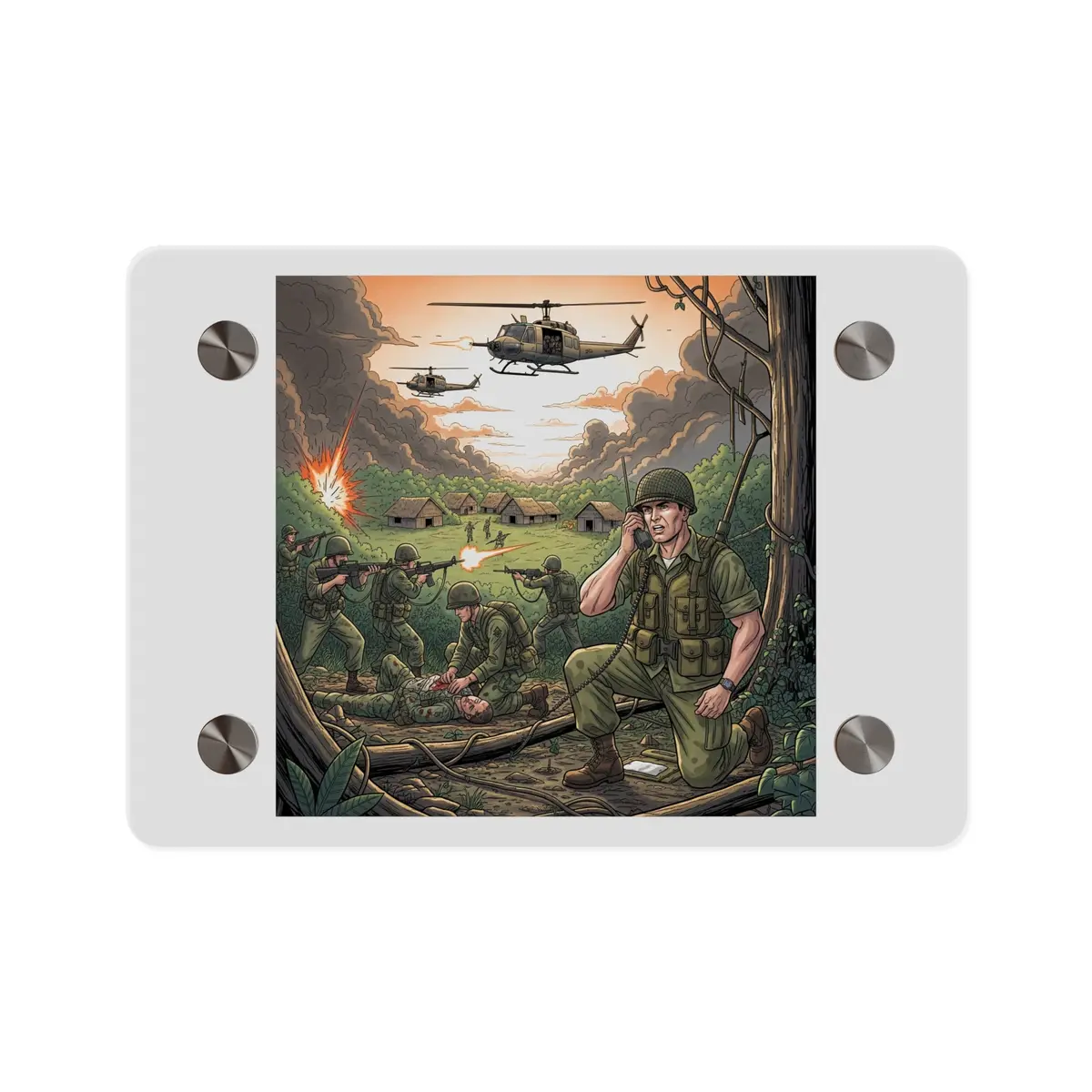 Acrylic Wall Art Panel - Vietnam Patrol Fire Fight Requesting Medevac 1