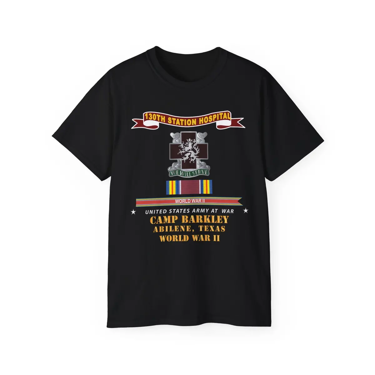 Unisex Ultra Cotton Tee - Army - 130Th Station Hospital, Abilene, Texas - Ribbon - Dui W Svc Wwii X 300 4