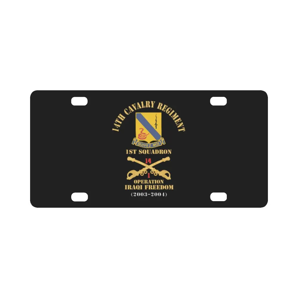 Army - 14Th Cavalry Regiment W Cav Br - 1St Squadron - Operation Iraqi Freedom - 2003-2004 - Red Txt Classic License Plate 1