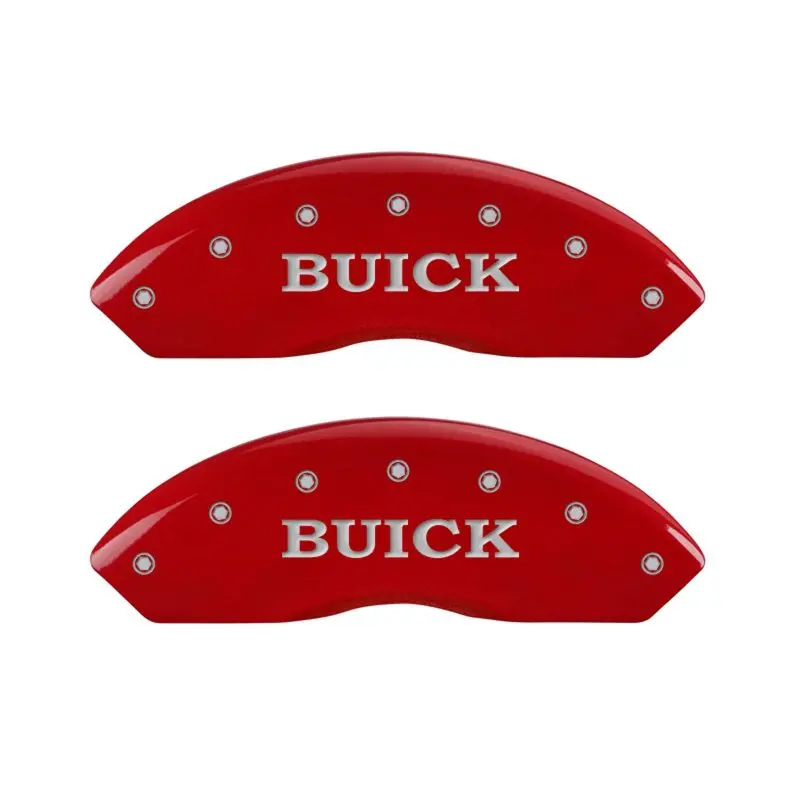 Mgp Engraved 4-Piston Caliper Covers – Front And Rear, Buick Logo Design, Red Finish With Silver Chrome Accents 1