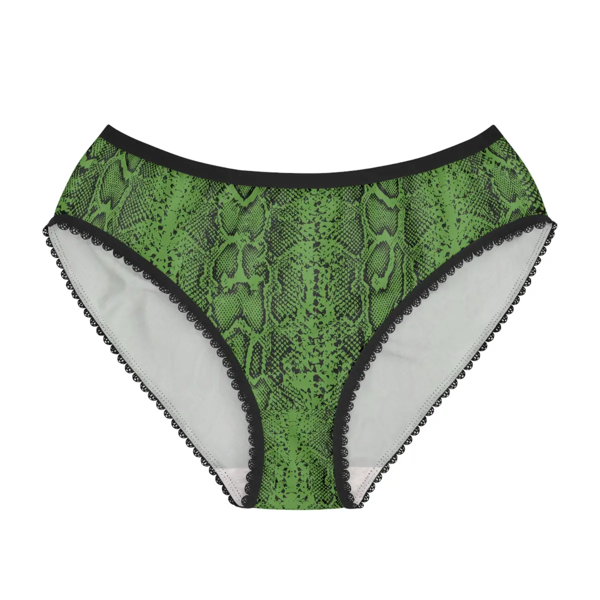 Stylish Women's Briefs With Snake Print, Trendy Underwear, High Waist Briefs, Comfortable Lingerie - Black And White Snake Skin - Green 1