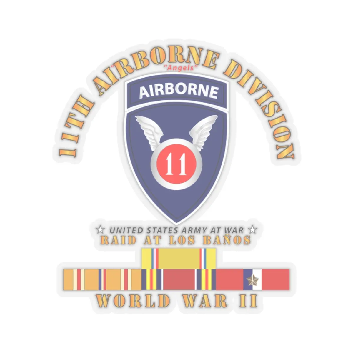 Kiss-Cut Stickers - Army - 11Th Airborne Division - Raid At Los Baños - Wwii W Pac Svc 2