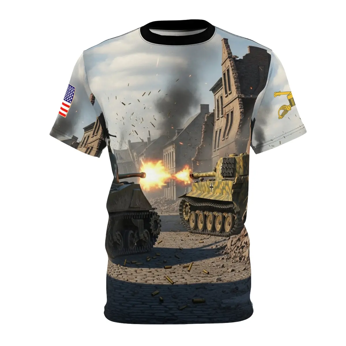 Unisex Tee - Aop Sherman Tank Battle With German Panzer Germany Wwii 1