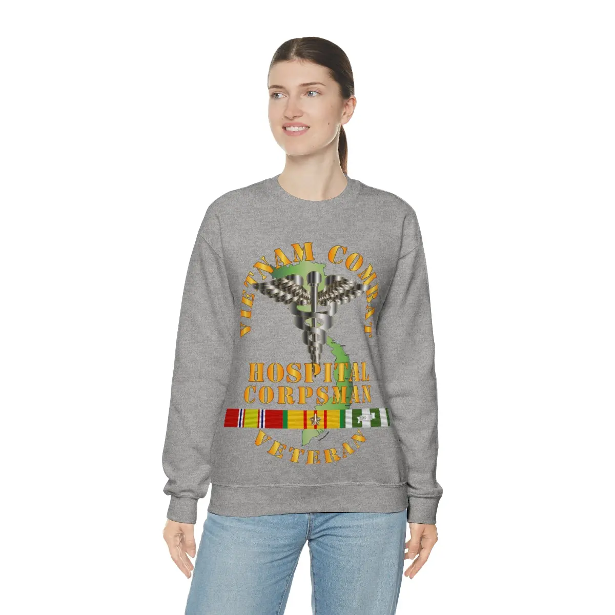 Unisex Heavy Blend Crewneck Sweatshirt - Usn - Usmc - Vietnam Combat Veteran Hospital Corpsman X 300 21