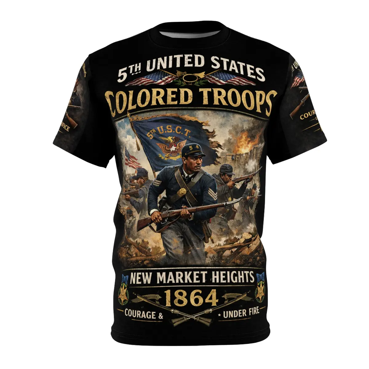 5Th U.S. Colored Troops All‑Over Print Tee — Courage Under Fire (Battle Of New Market Heights) 1