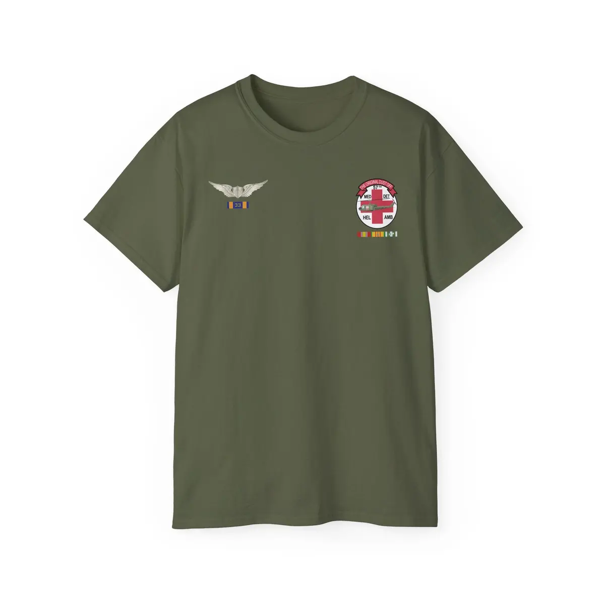 Unisex Ultra Cotton Tee - 57Th Medical Detachment "Original Dustoff" With Aviator Wings, Air Medal W Number 33 And Vietnam Service - T-Shirts - Classic 6