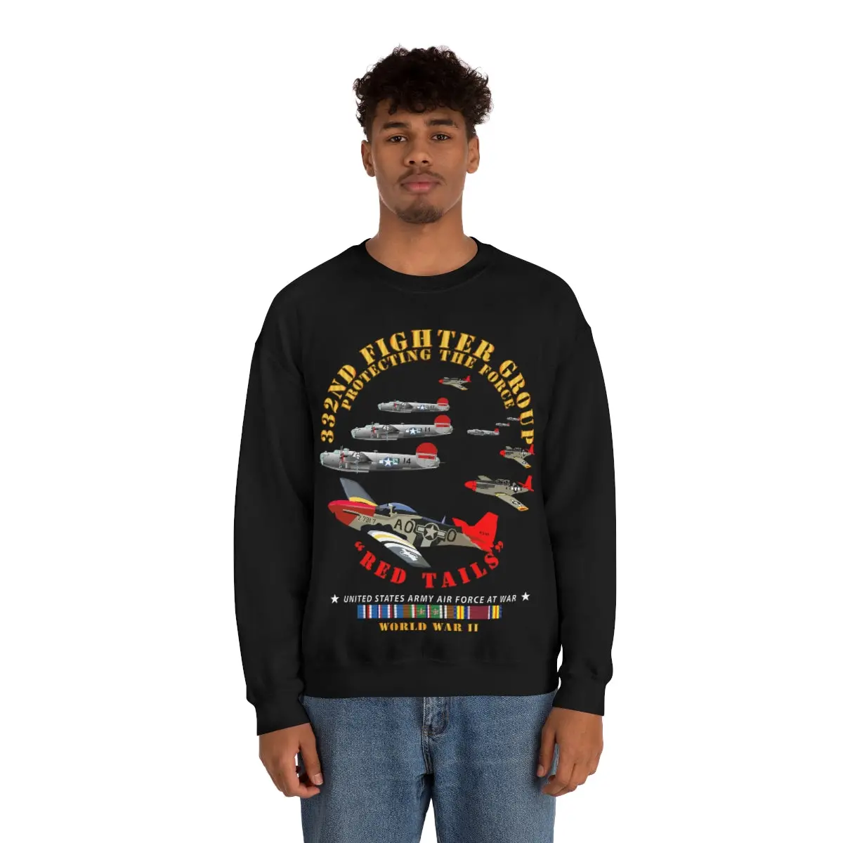 Unisex Heavy Blend Crewneck Sweatshirt - Army - Aac - 332Nd Fighter Group - Red Tails - Protect Force 1