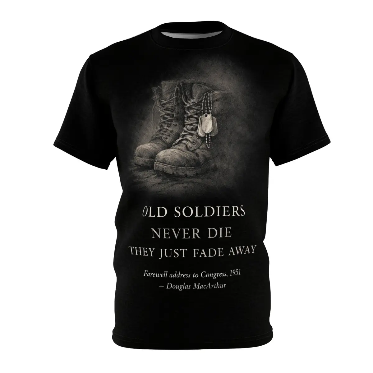 Veterans Tribute All-Over Print Tee — "Old Soldiers Never Die" 1
