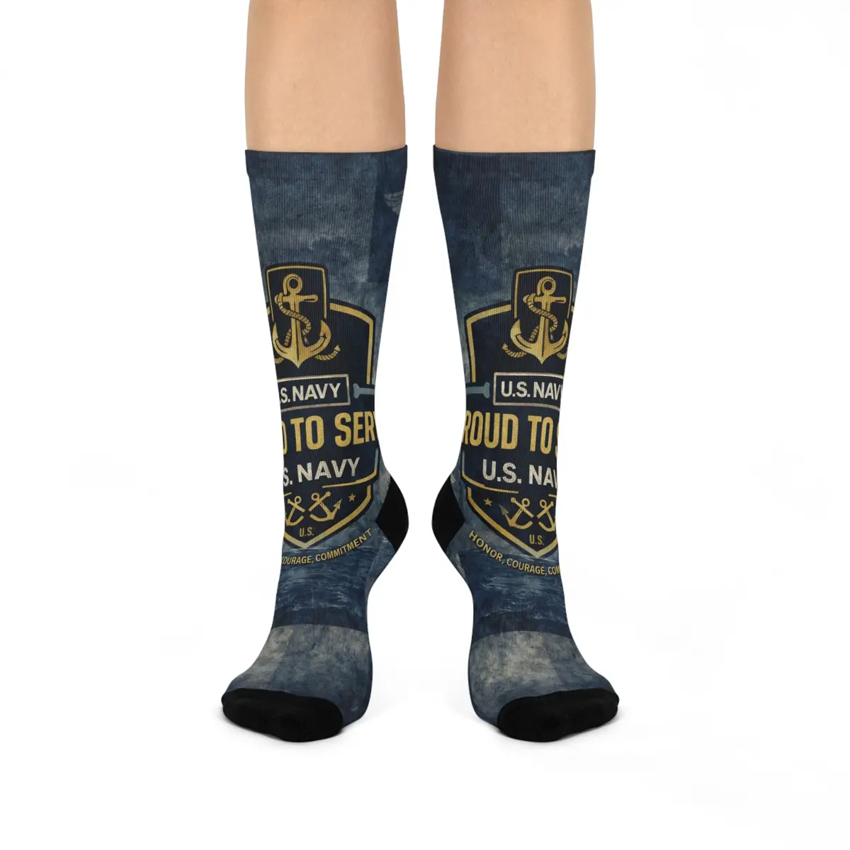 Proud To Serve Cushioned Crew Socks – Navy 1