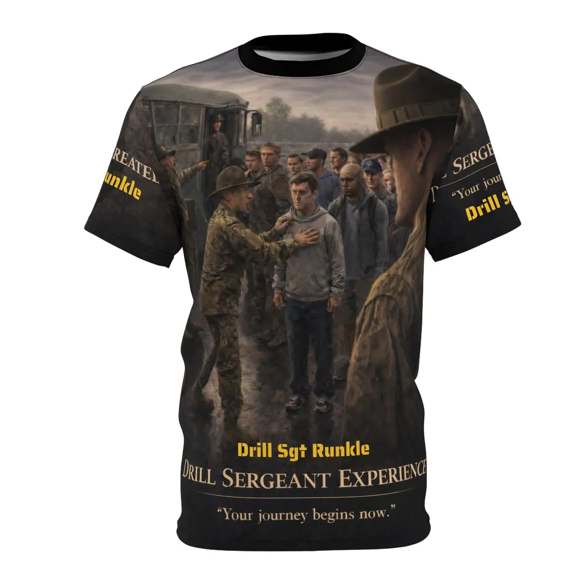 Drill Sergeant All-Over Print Tee — "Turning Civilians Into Soldiers" Basic Training - Drill Sgt Runkle 1