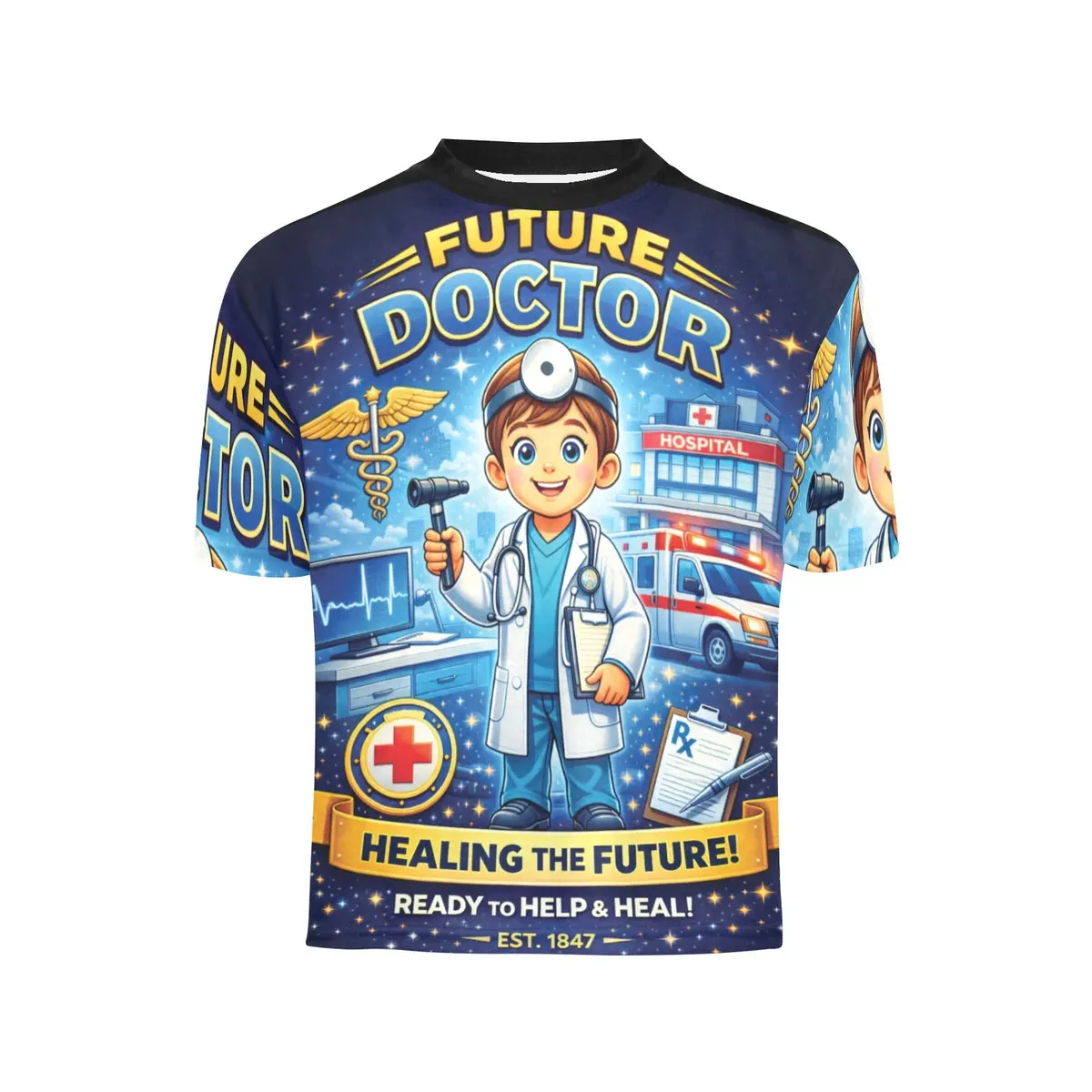 Little Kids' All Over Print Crew Neck T-Shirt -Young Patriot - Future Doctor 1