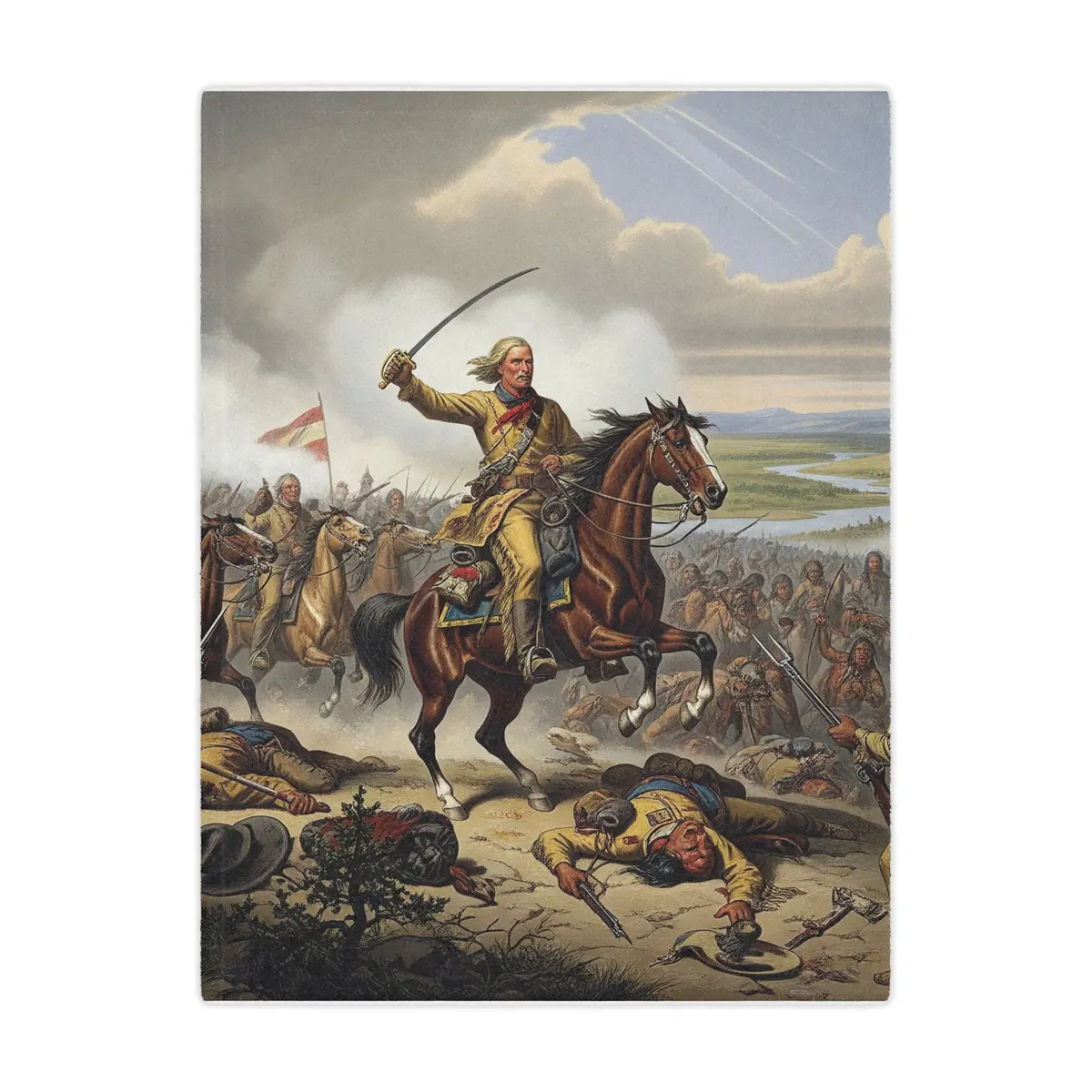 General Custer At The Battle Of Little Bighorn, Minky Blanket With Historical Battle Scene, Cozy Throw, War Decor, Gift For History Lovers, Soft Bedding, Unique Home Accent 1