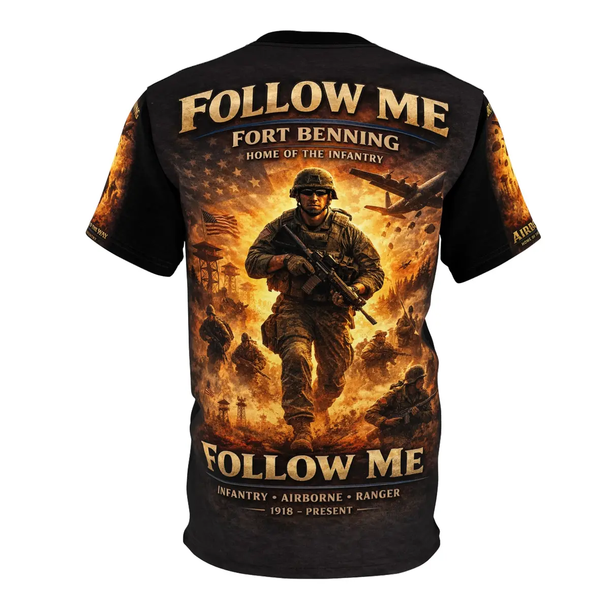 Fort Benning Infantry Tribute All‑Over Print Tee — "Follow Me, I Am The Infantry" 3