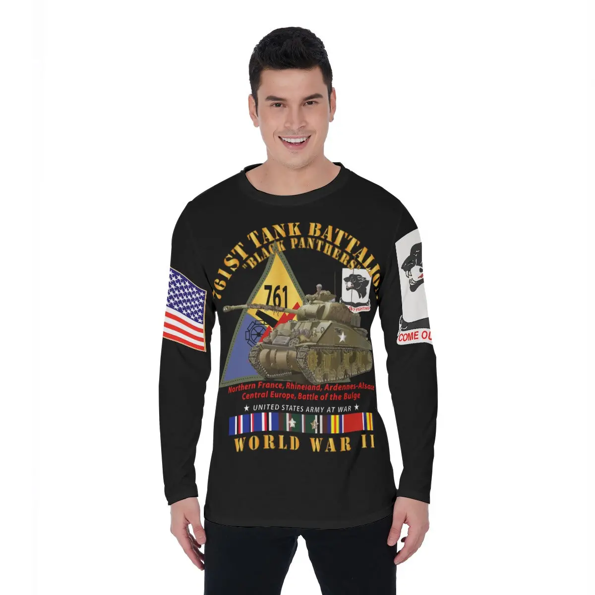 All-Over Print Long Sleeve T-Shirt - 761St Tank Battalion - Wwii - Black Panthers 1