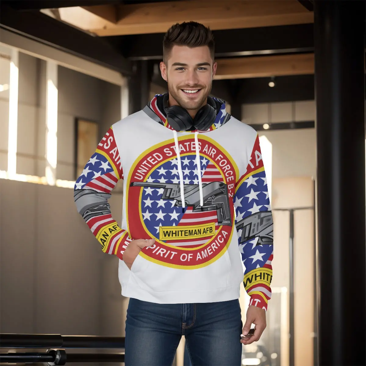 All-Over Print Men's Pullover Hoodie - Usaf - B2 - Spirit - Stealth Bomber Wo Txt 1