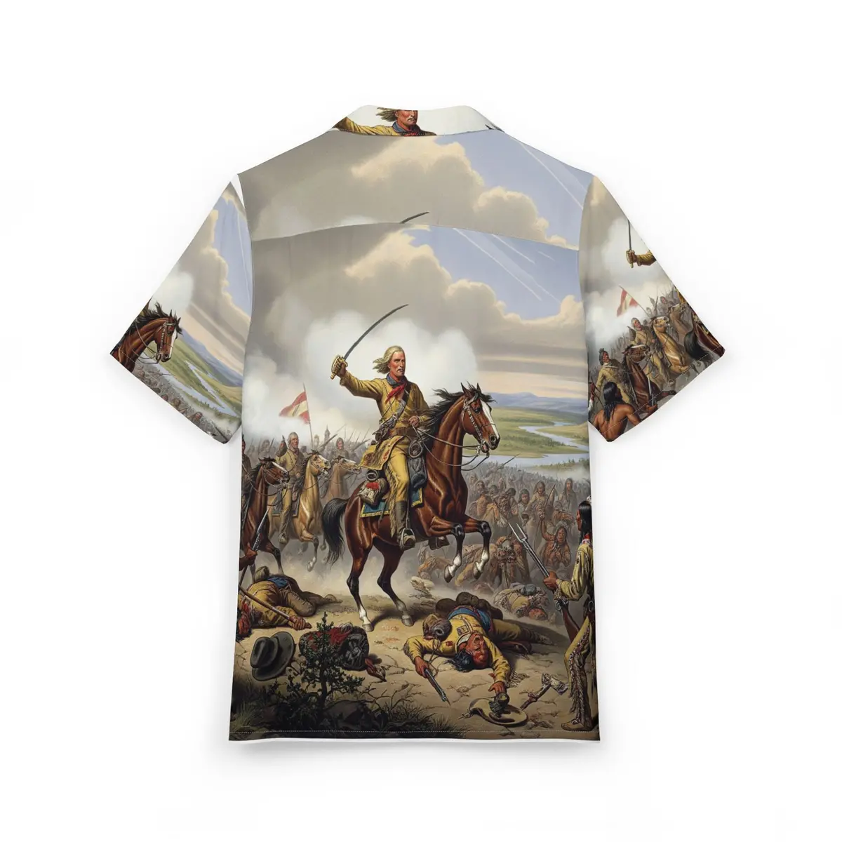 Aop - General Custer At The Battle Of Little Bighorn - Vintage-Inspired Unisex Hawaiian Shirt, Casual Beach Wear, Vacation Shirt, Bohemian Style, Summer Wardrobe Essential, Unique Gift For [...] 1
