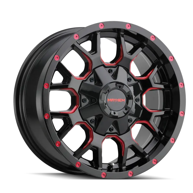 Mayhem Warrior 18X9 Matte Black Wheel With Prism Red Accents – 6X135 Bolt Pattern, 18Mm Offset, 106Mm Hub Bore 1