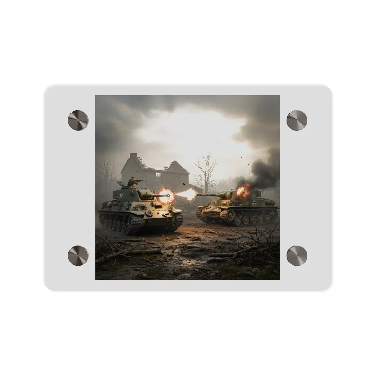 Acrylic Wall Art Panel - M10 Wolverine Battles German Panzer Tank Wwii 1