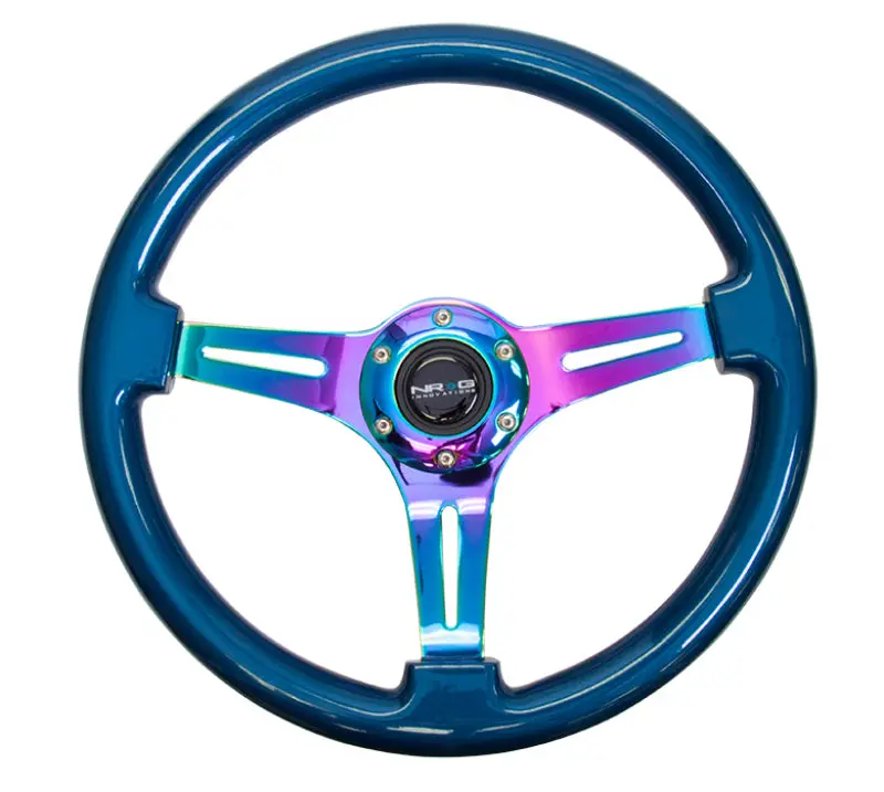 Nrg Classic Wood-Grain Steering Wheel – 350Mm Diameter, Blue Pearl/Flake Finish With Neochrome 3-Spoke Hub 1