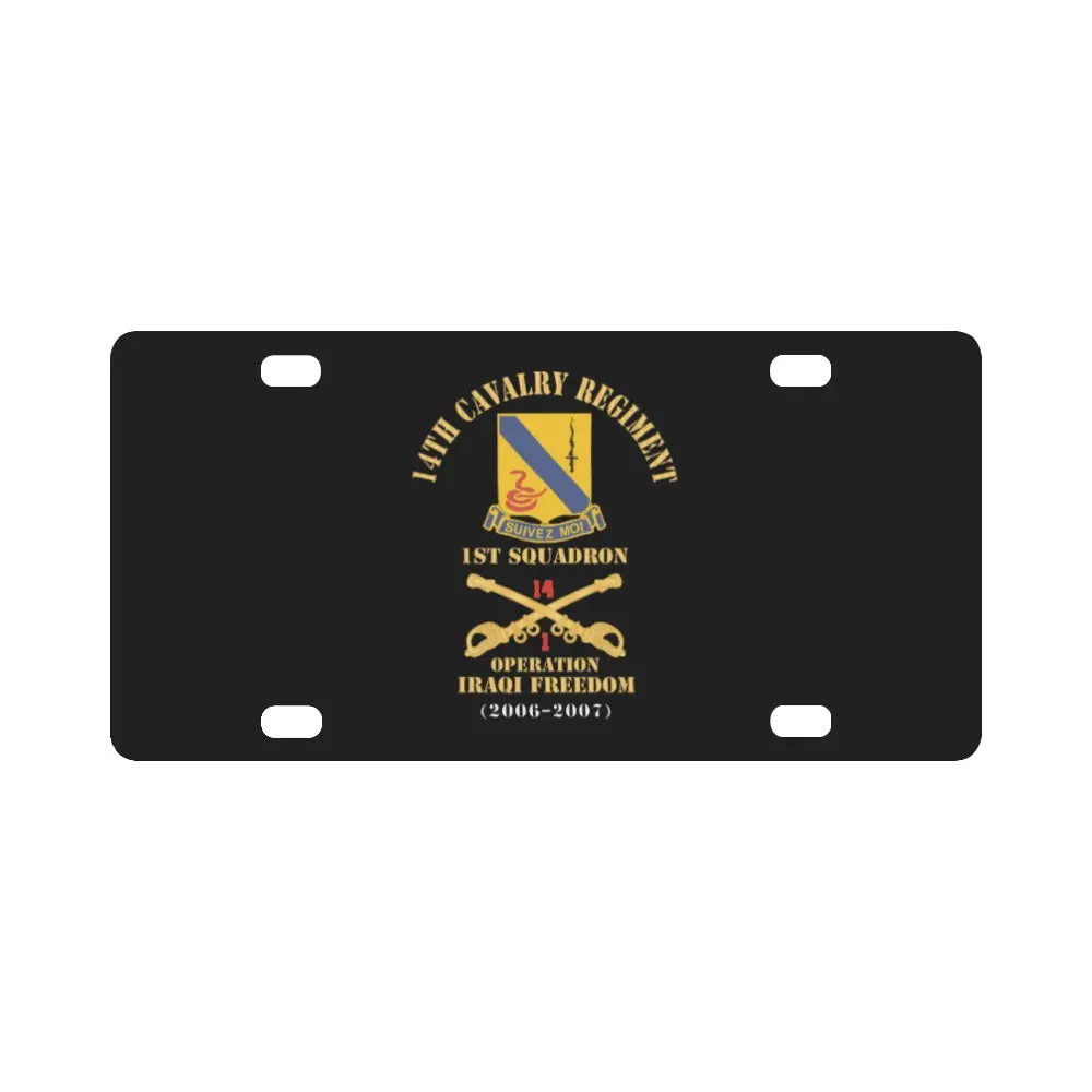 Army - 14Th Cavalry Regiment W Cav Br - 1St Squadron - Operation Iraqi Freedom - 2006-2007 - Red Txt Classic License Plate 1