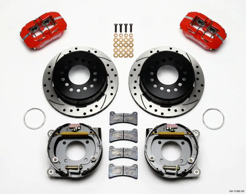 Wilwood Dynapro Low-Profile Parking Brake Kit – 11" Rotor, Drill-Red Finish, For Chevy 12-Bolt Axles (2.75" Offset, C-Clip Style) 1