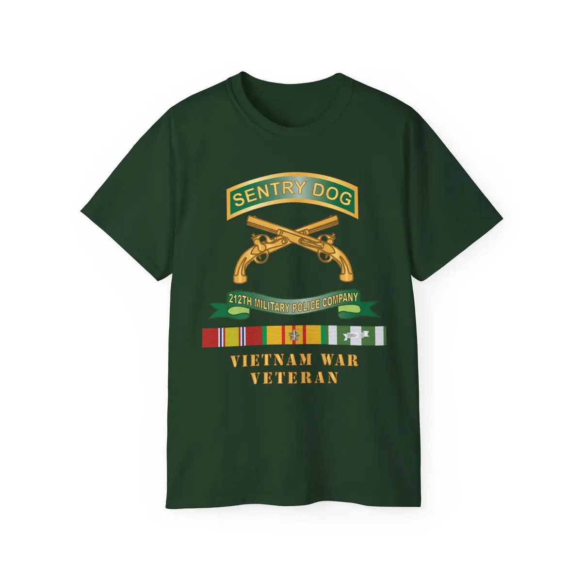 Unisex Ultra Cotton Tee - Army - Sentry Dog - 212Th Military Police Company W Br - Ribbon Vietnam War Veteran W Vn Svc X 300 11