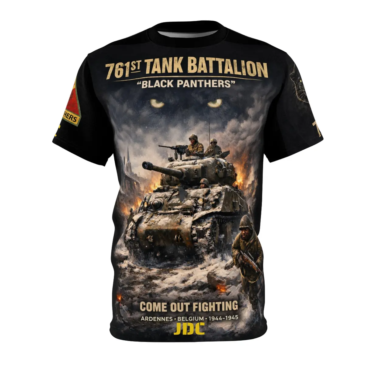 761St Tank Battalion "Black Panthers" All-Over Print Tee — "Come Out Fighting" - Jdc 1