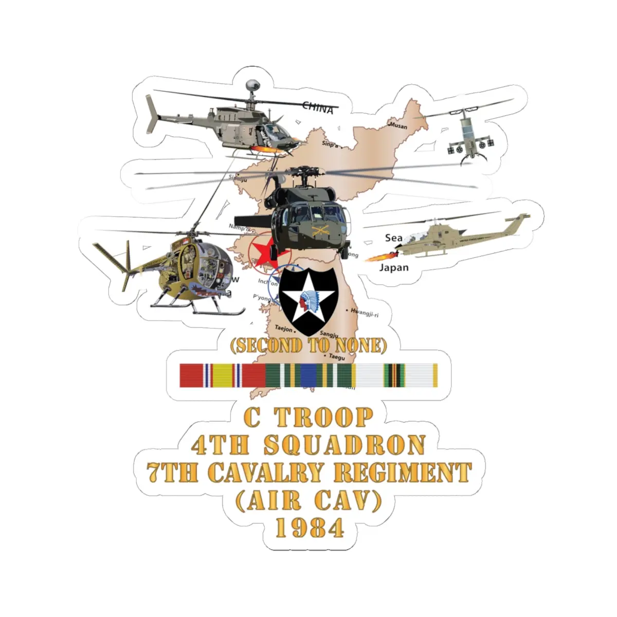 Kiss-Cut Sticker – Army - Korea Map - 2Nd Infantry Div - C Trp, 4Th Sqdr, 7Th Cav (Air Cav) W Ac - Svc X 300 7