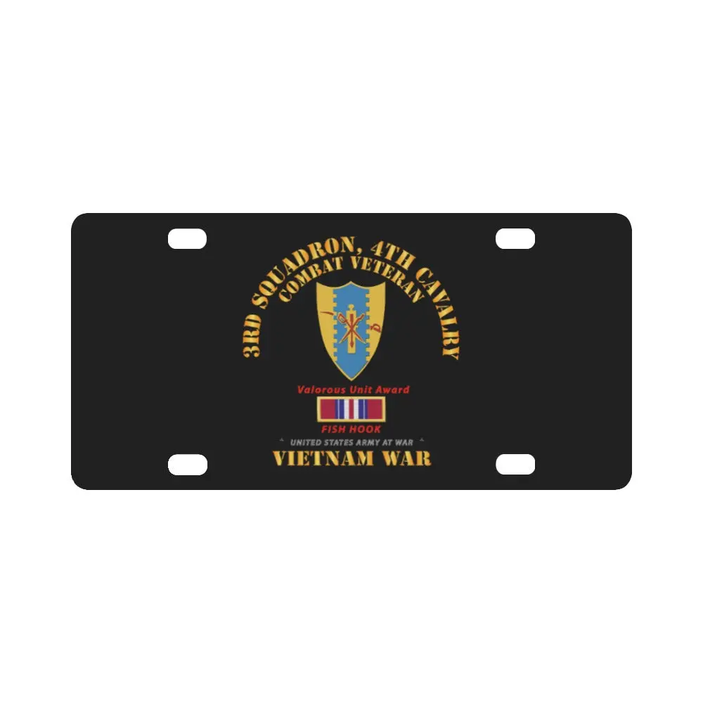 Army - 3Rd Squadron 4Th Cav- Vietnam War W Vua - Fish Hook Classic License Plate 1