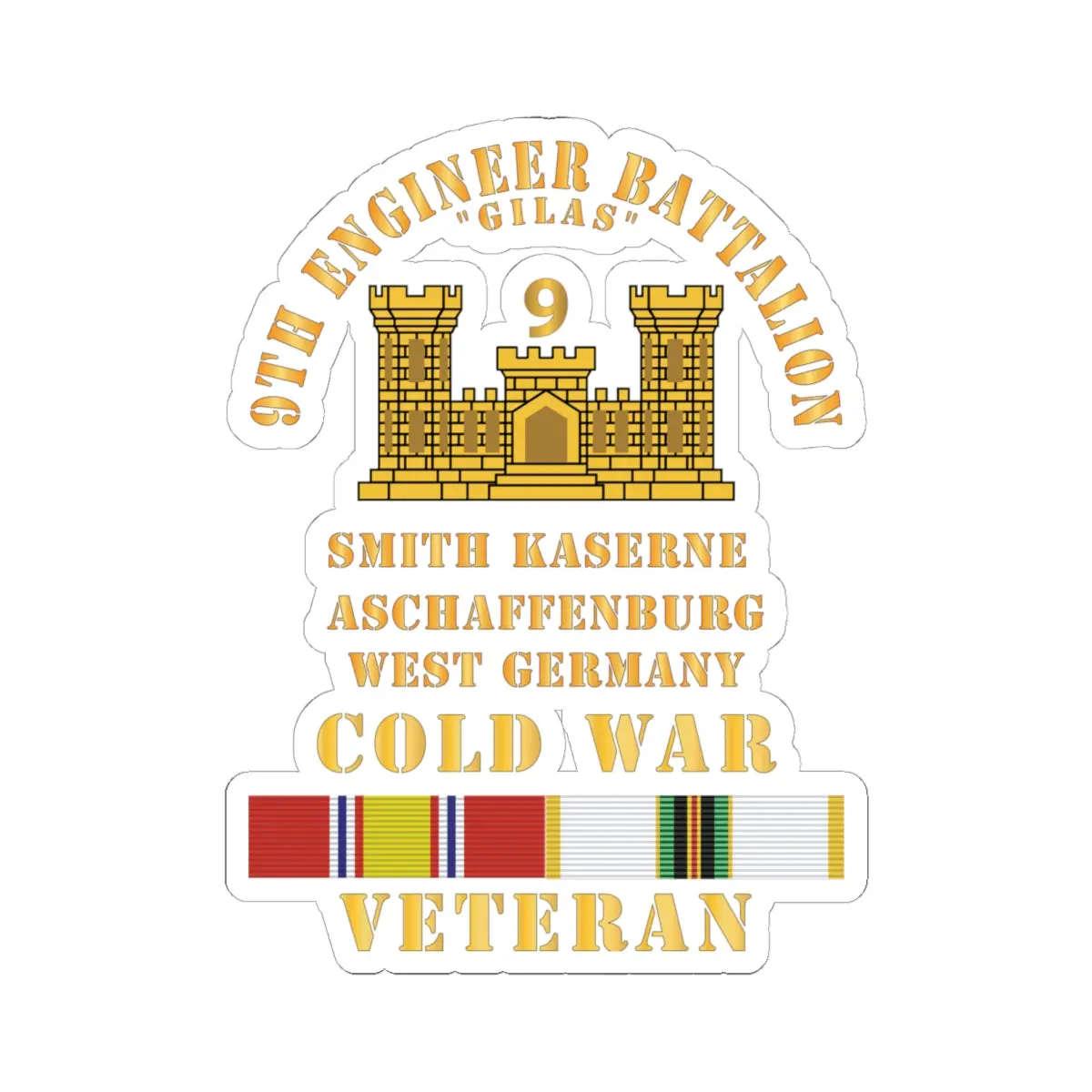 Kiss-Cut Sticker - Army - 9Th Engineer Battalion -Gilas W Br - Num, Aschaffenburg West Germany Cold Svc 7