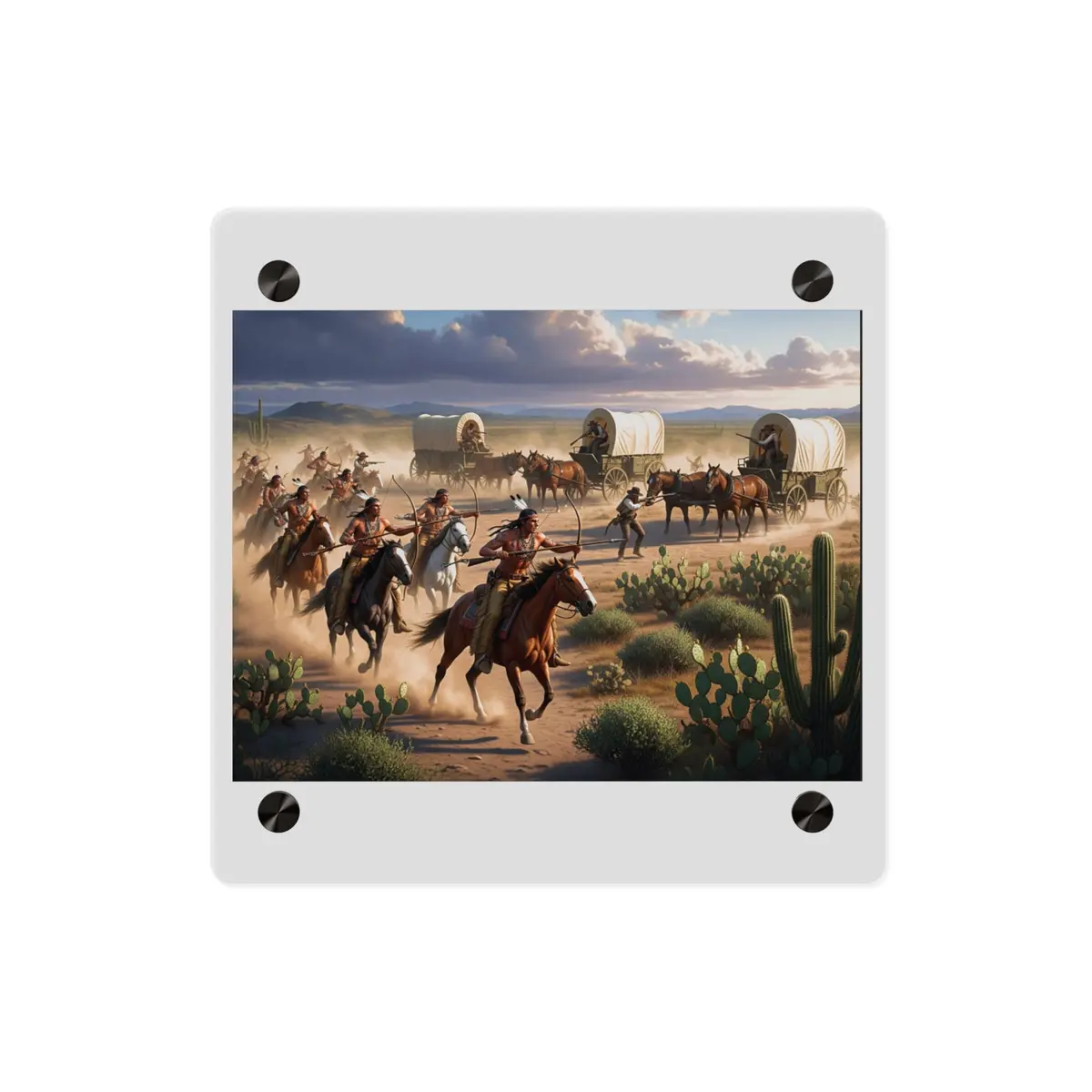 Acrylic Wall Art Panel - Apache Indians Attacking A Wagon Train 9