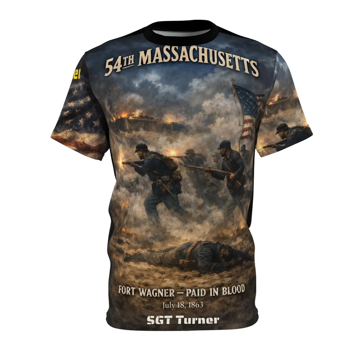 All-Over Print Tee - 54Th Massachusetts - Fort Wagner - Paid For In Blood - Sgt Turner 1