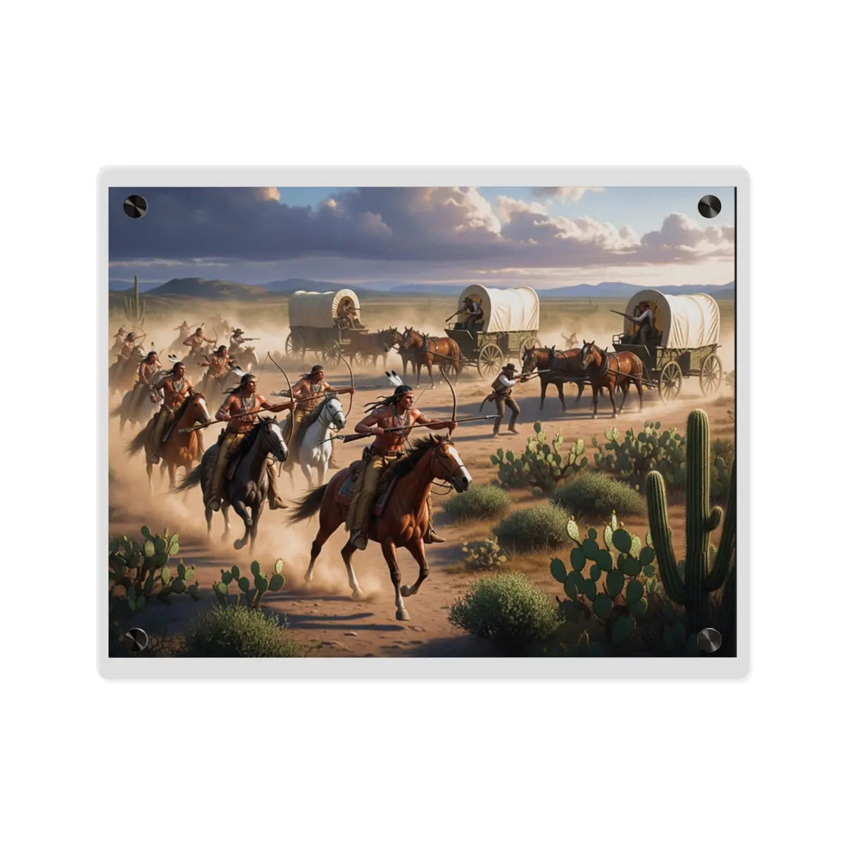 Acrylic Wall Art Panel - Apache Indians Attacking A Wagon Train 3