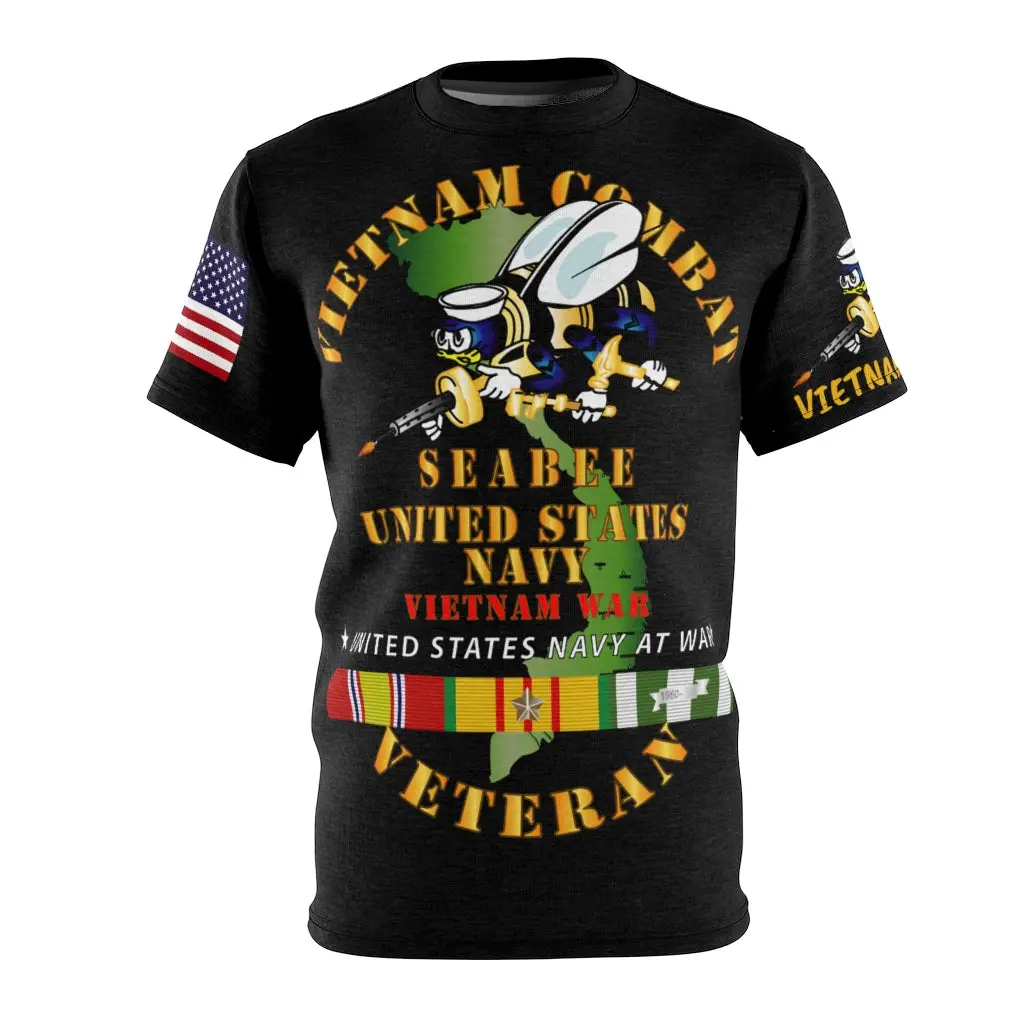 Unisex Aop Cut & Sew Tee - Us Navy Seabee - Vietnam Veteran With Bee And Vietnam Service Ribbons 1