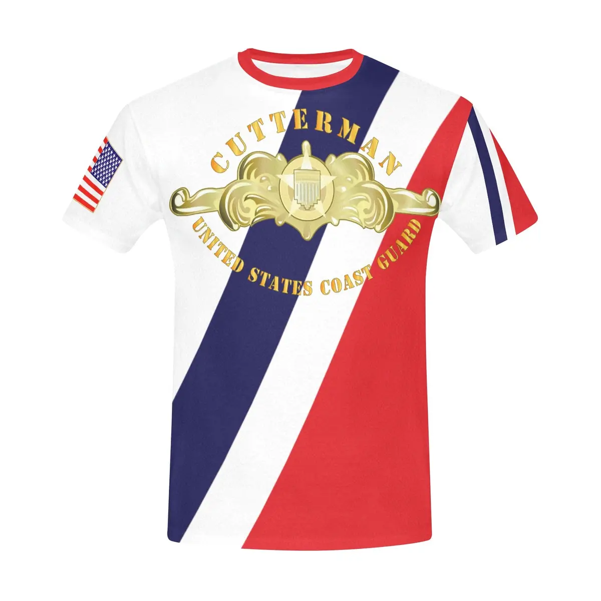 Men's All Over Print Crew Neck T-Shirt - Tribute Tee - Uscg - Cutterman Badge - Officer - Gold 1