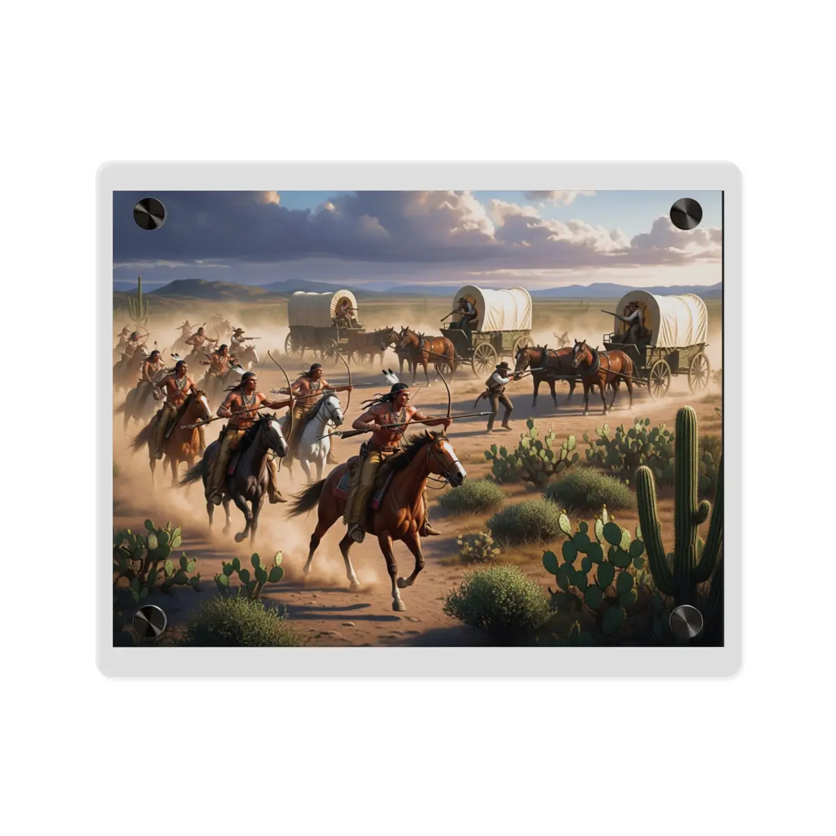 Acrylic Wall Art Panel - Apache Indians Attacking A Wagon Train 2