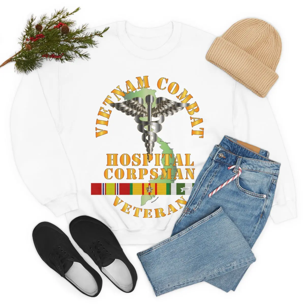 Unisex Heavy Blend Crewneck Sweatshirt - Usn - Usmc - Vietnam Combat Veteran Hospital Corpsman X 300 15