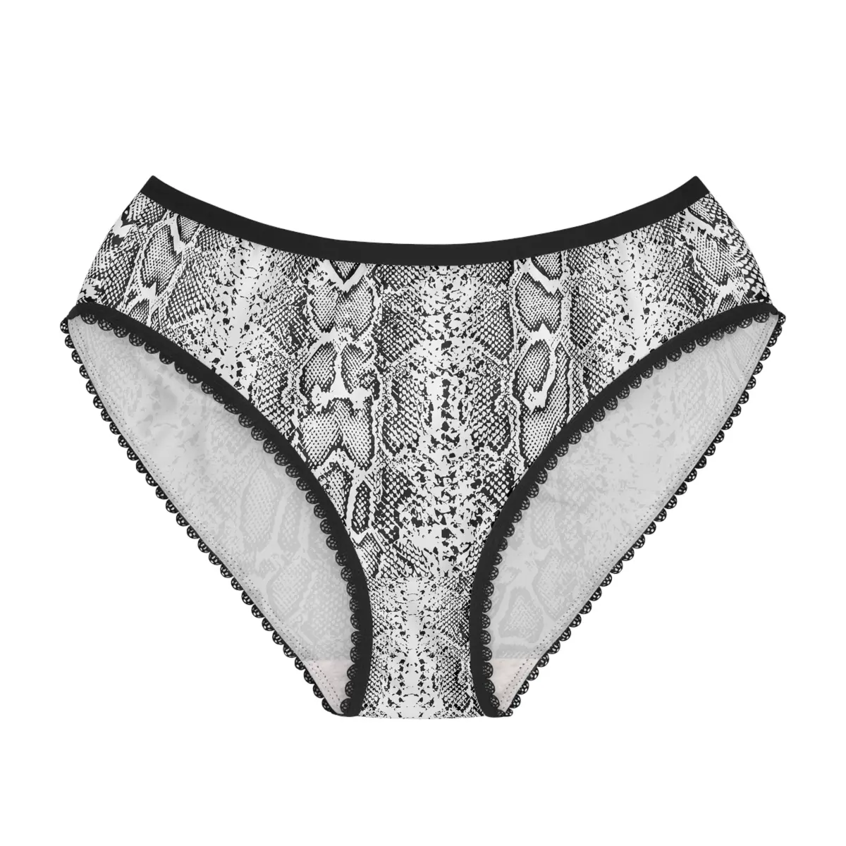 Stylish Women's Briefs With Snake Print, Trendy Underwear, High Waist Briefs, Comfortable Lingerie - Black And White Snake Skin 1