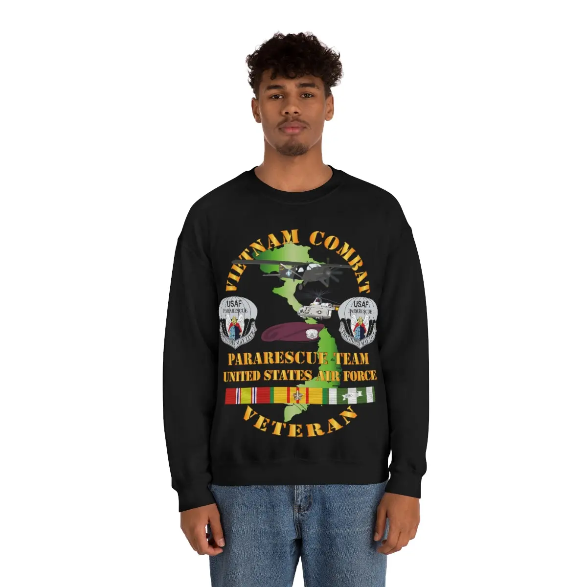 Unisex Heavy Blend Crewneck Sweatshirt - Usaf - Vietnam Combat Veteran W Pararescue Huskie 1